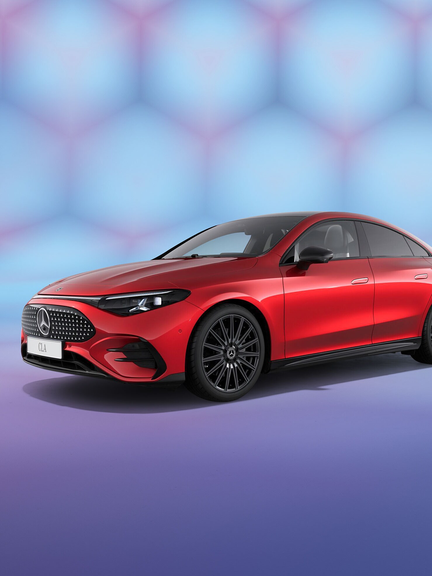 Rød Mercedes-Benz CLA with EQ Technology set skråt fra siden