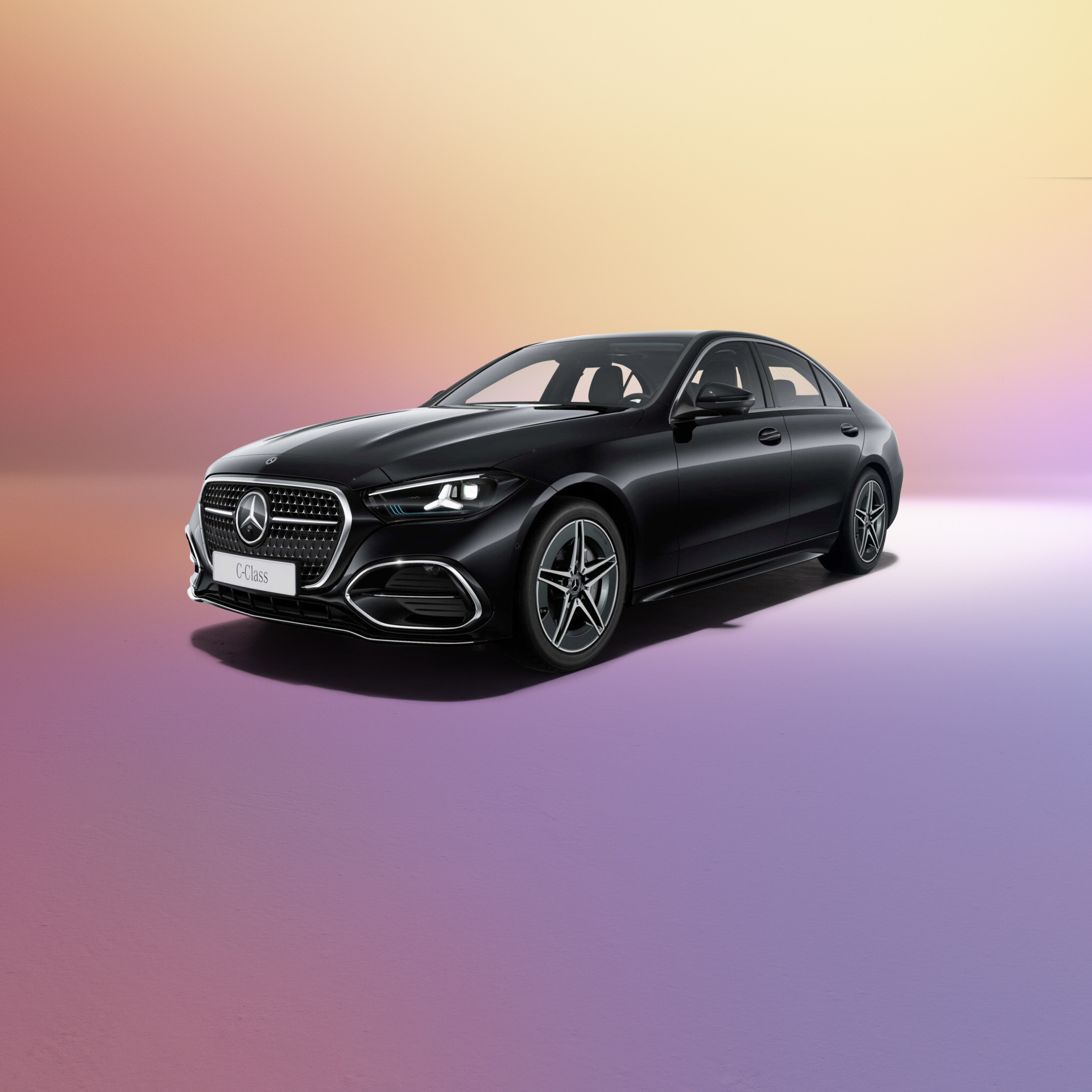C-Klasse 300 d Sedan AMG Line | PrivatLeasing | Mercedes-Benz Finans Sort Mercedes-Benz C-Klasse Sedan set skråt forfra