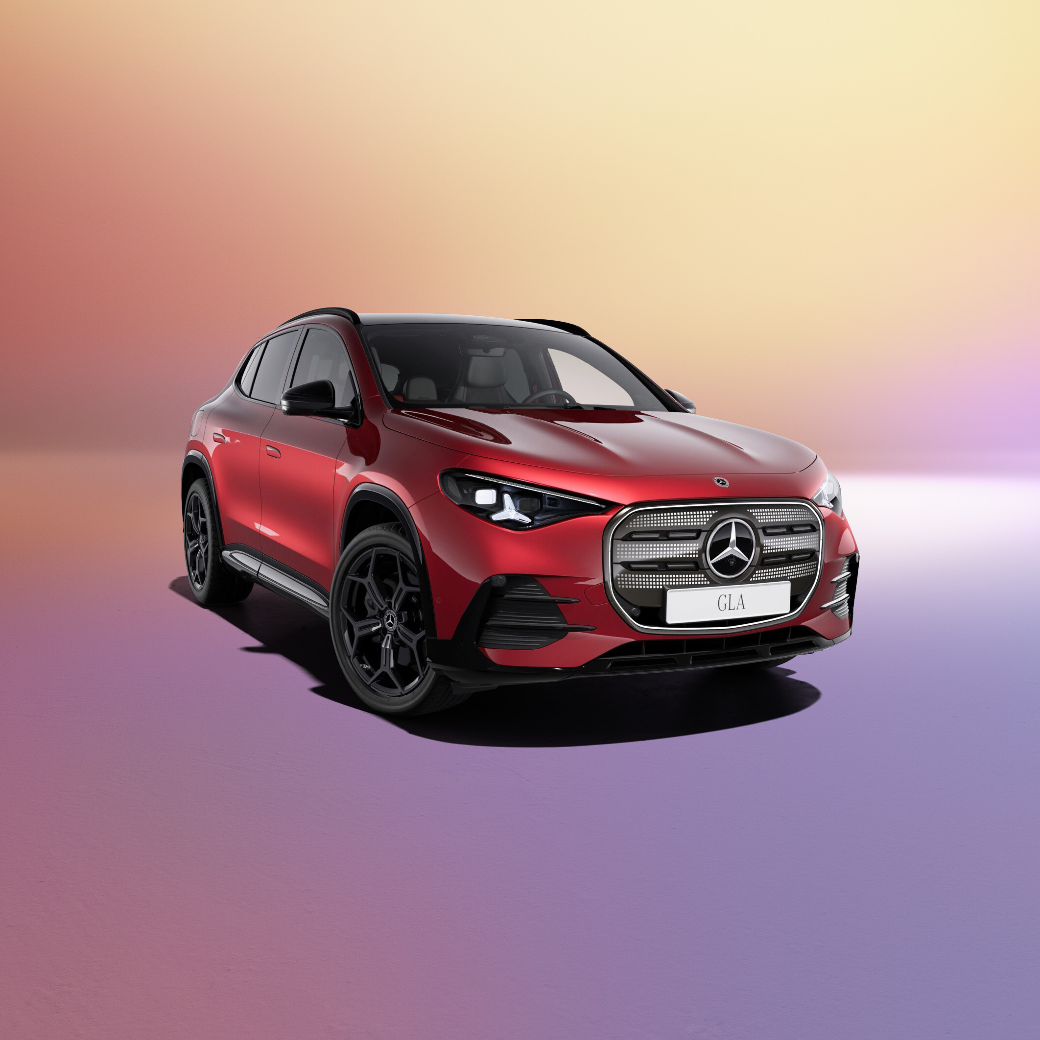 GLA electric 250+ Advance Plus | PrivatLeasing | Mercedes-Benz Finans Rød elektrisk Mercedes-Benz GLA electric set skråt forfra