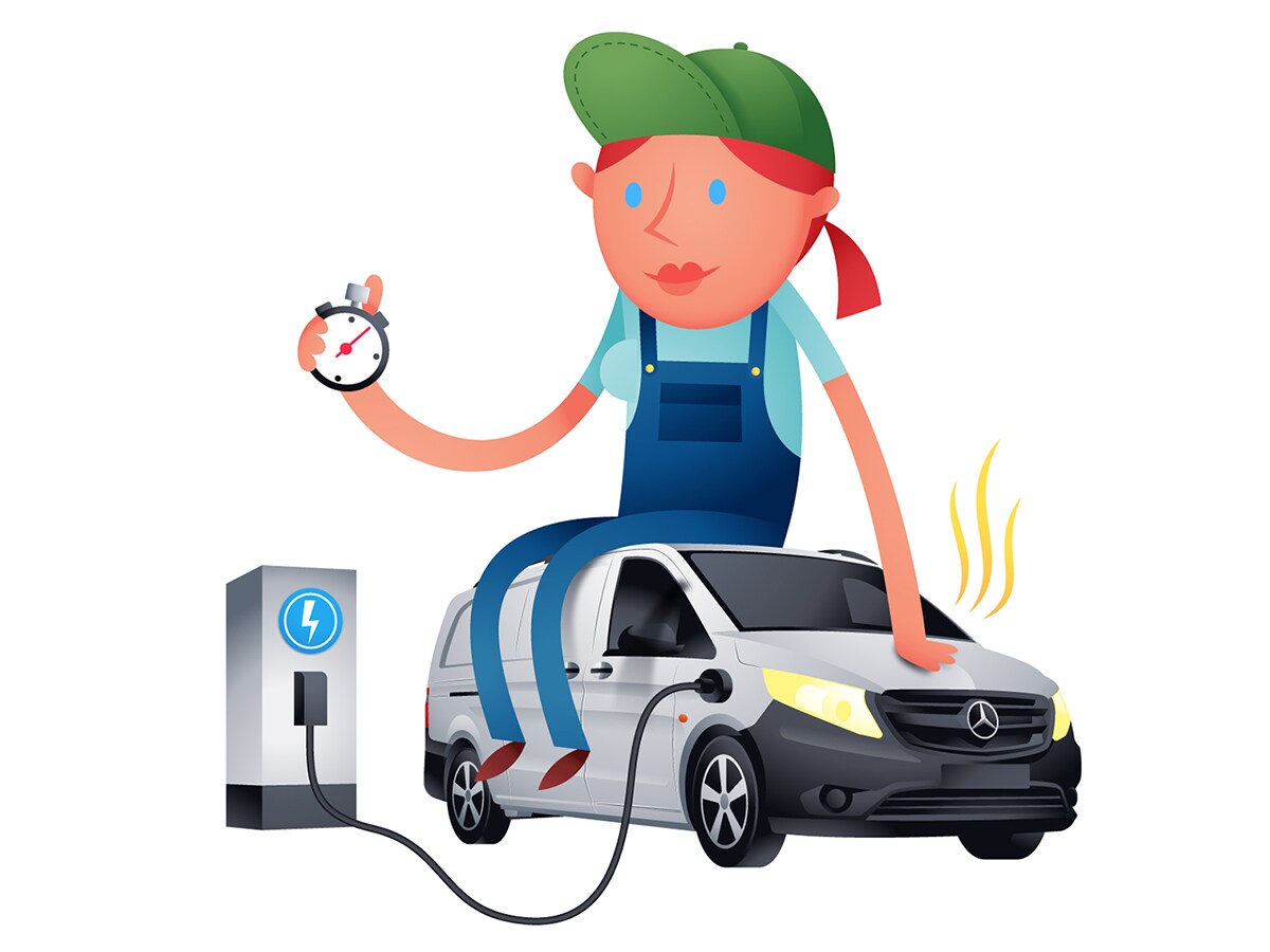 Tegning af person som timer opladning af sin eVito for at spare energi