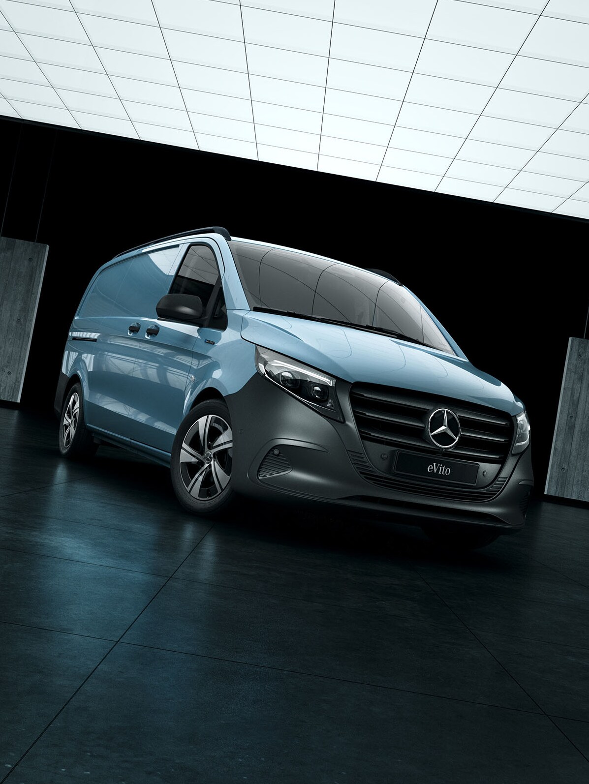 Metallinc lys blå eVito Kassevogn set skråt forfra i vinklet optagelse