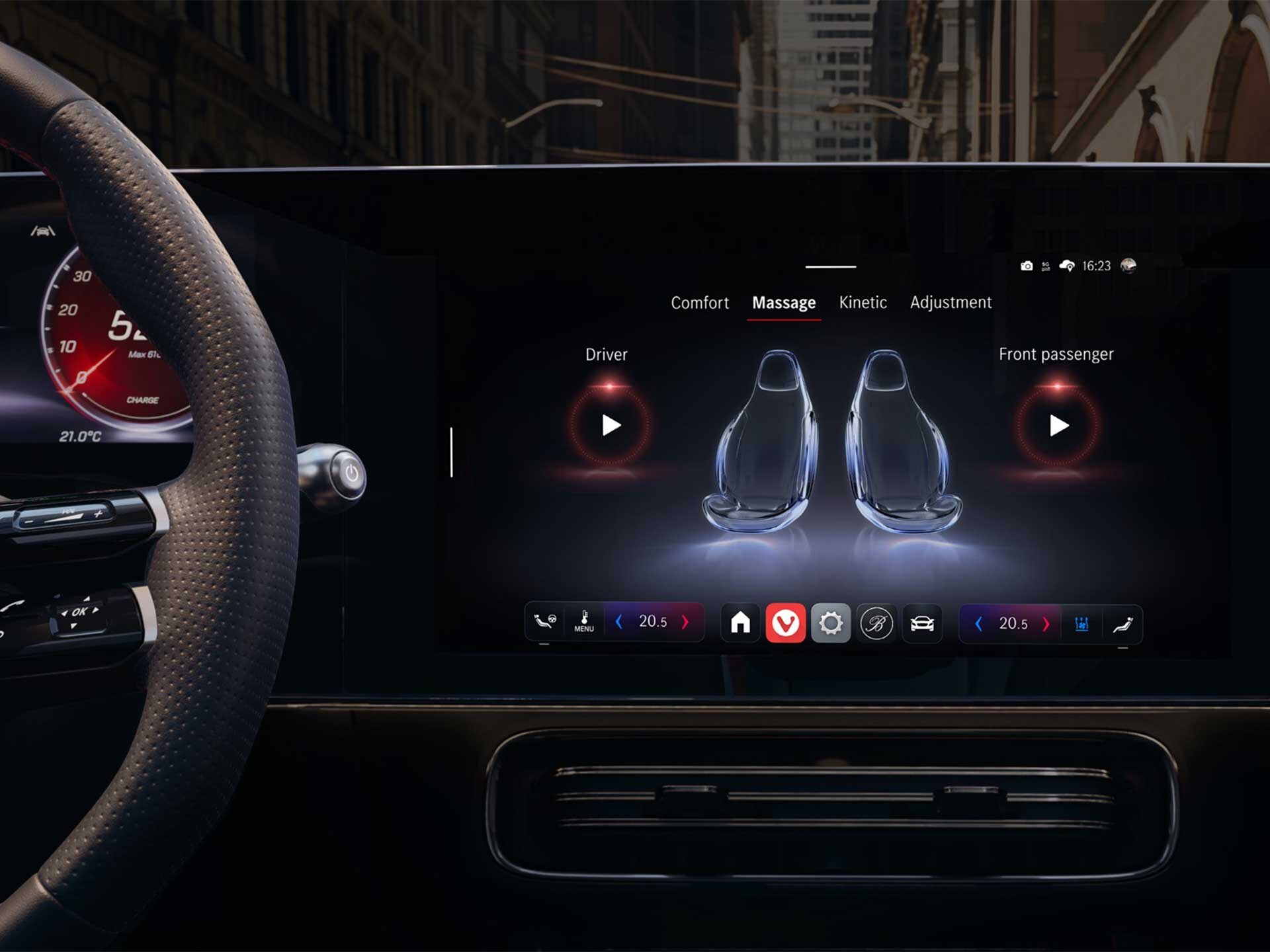 Aktivering af massagefunktion i en Mercedes-Benz.