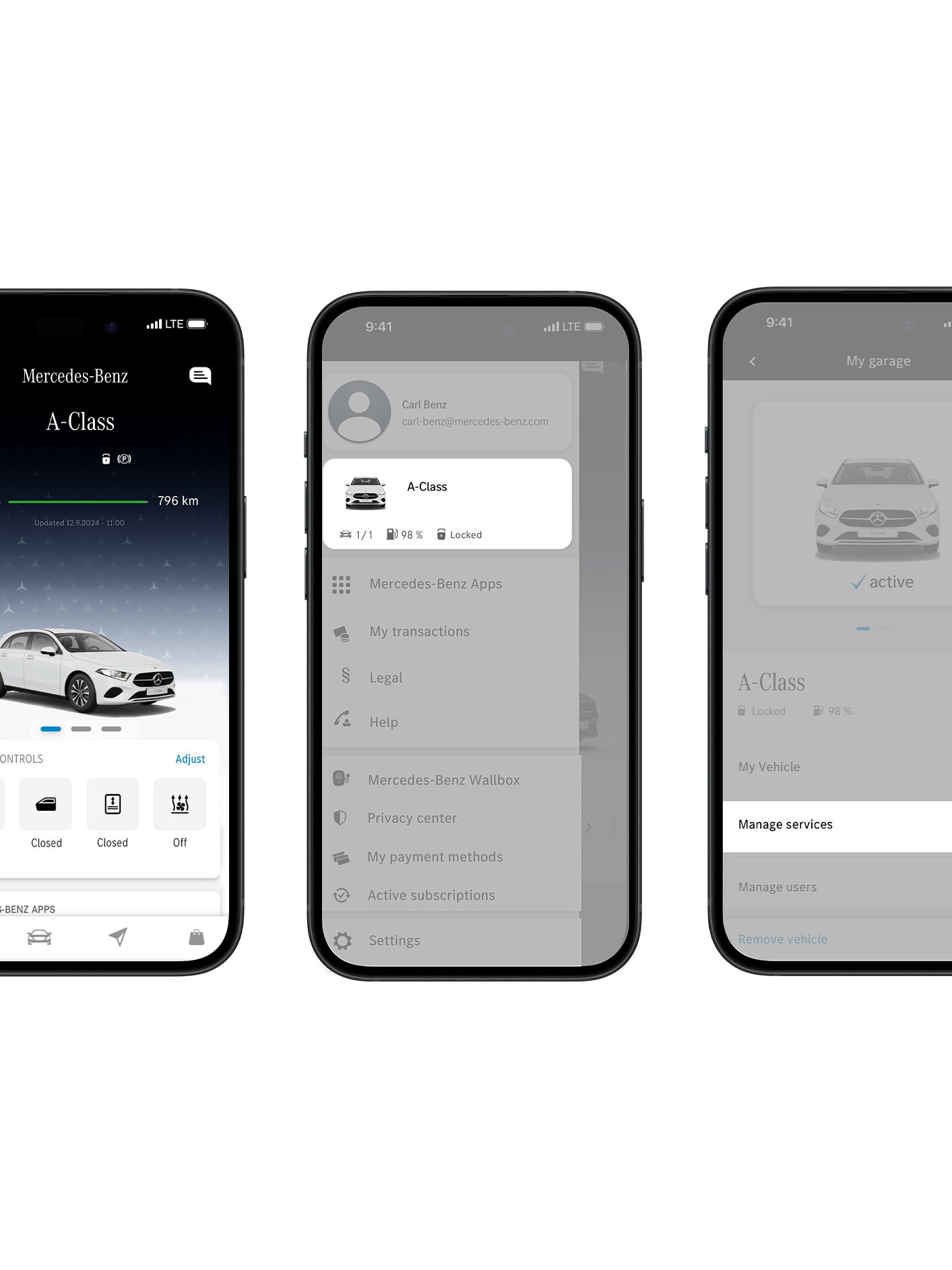 Smartphone viser første trin i aktiveringen af Fuel & Pay i Mercedes-Benz appen