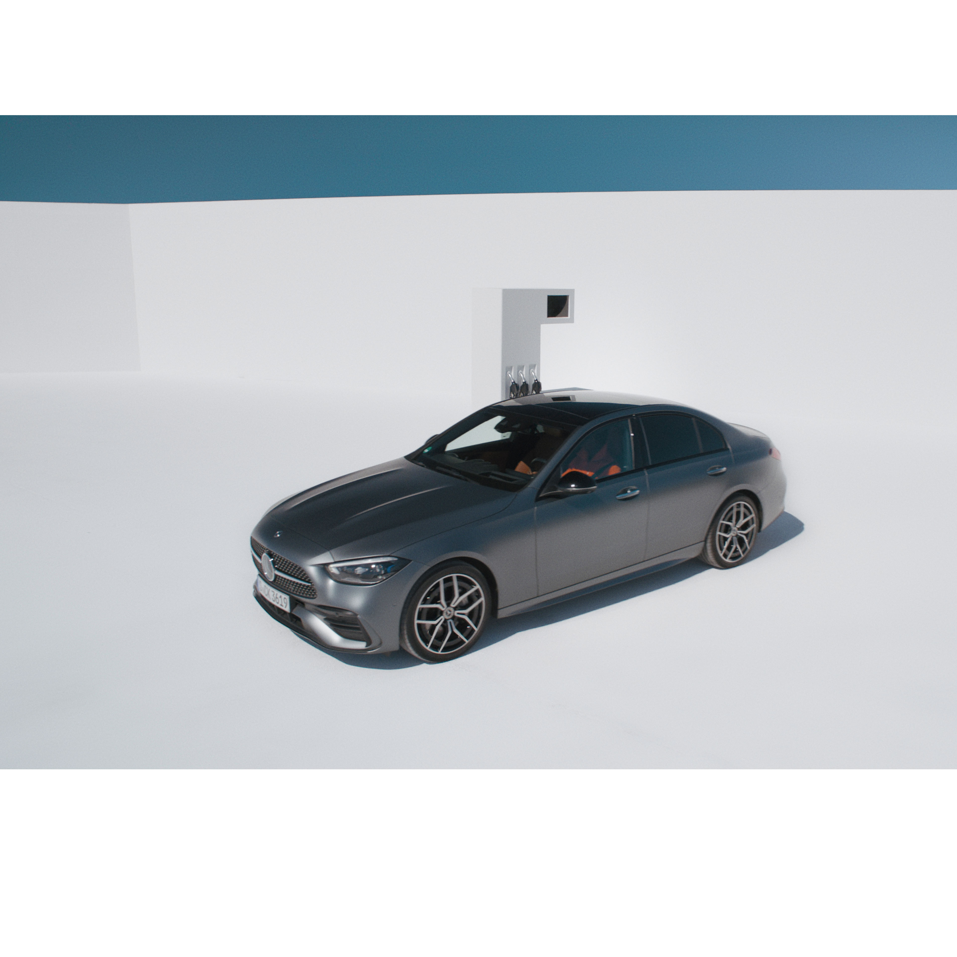 Mercedes-Benz' betalingsløsninger i bilen | Mercedes-Benz digitale tjenester Mercedes-Benz holder ved en minimalistisk tankstation