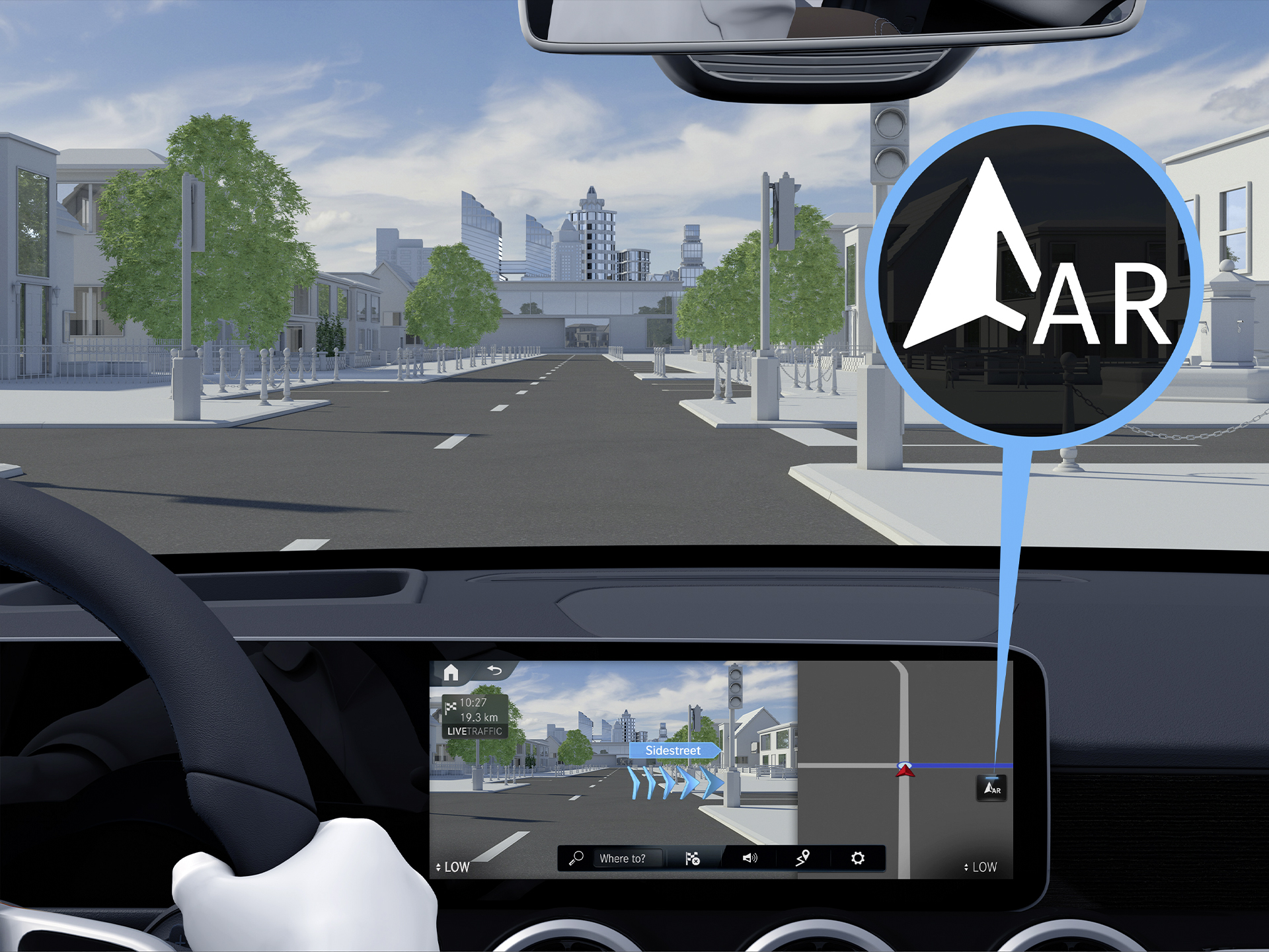 MBUX augmented reality til navigation | Navigation | Mercedes-Benz MBUX augmented reality til navigation fra din Mercedes-Benz.