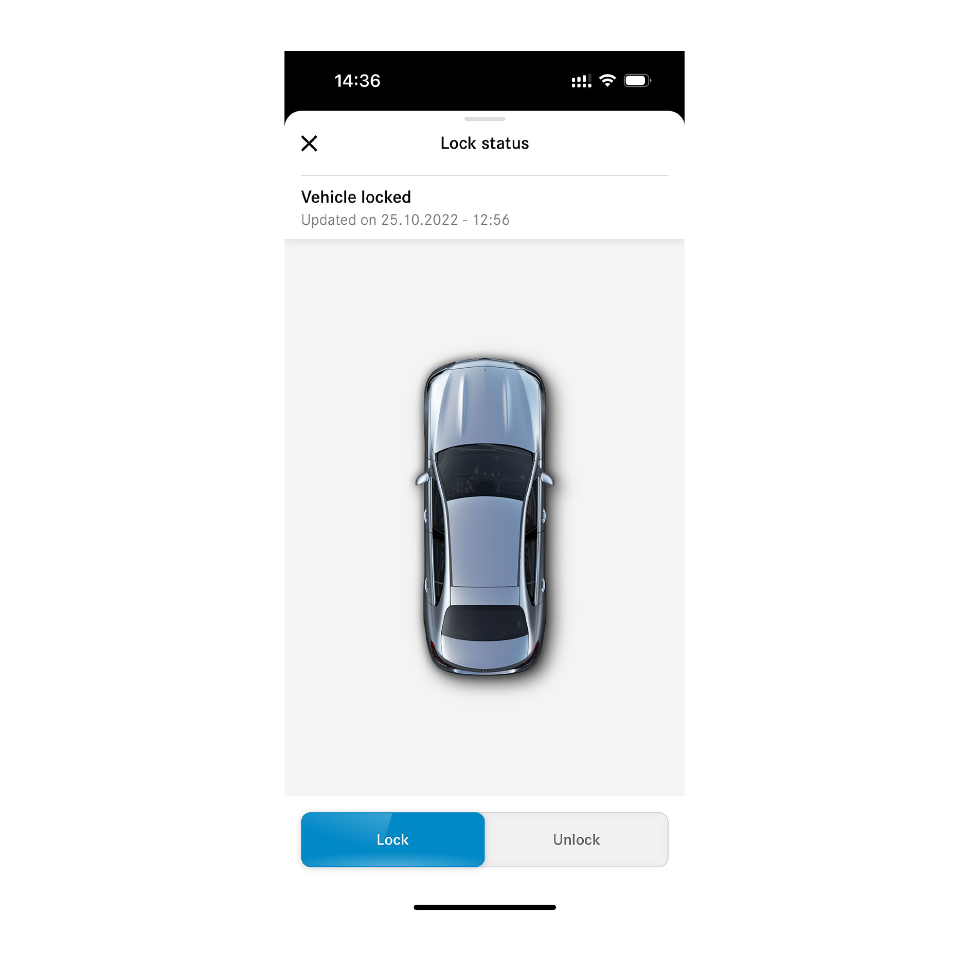 Fjernaflåsning og -oplåsning af bilen | Remote | Mercedes-Benz digitale tjenester Smartphone viser Mercedes-Benz advarsel om ulåste bildøre via fjernaflåsningstjeneste