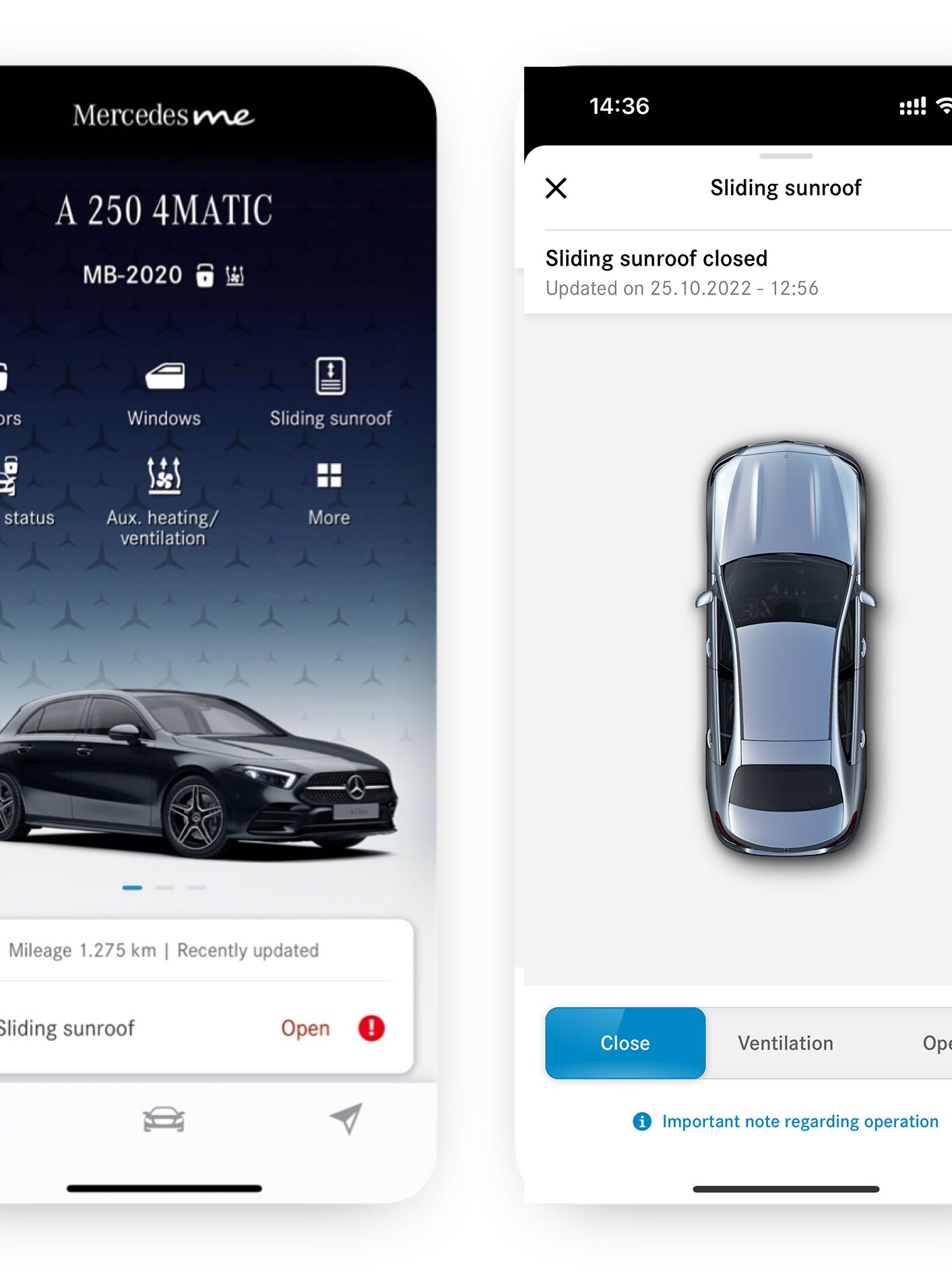 Smartphone viser den digitale tjeneste Fjernlukning og -åbning af vinduer/soltag