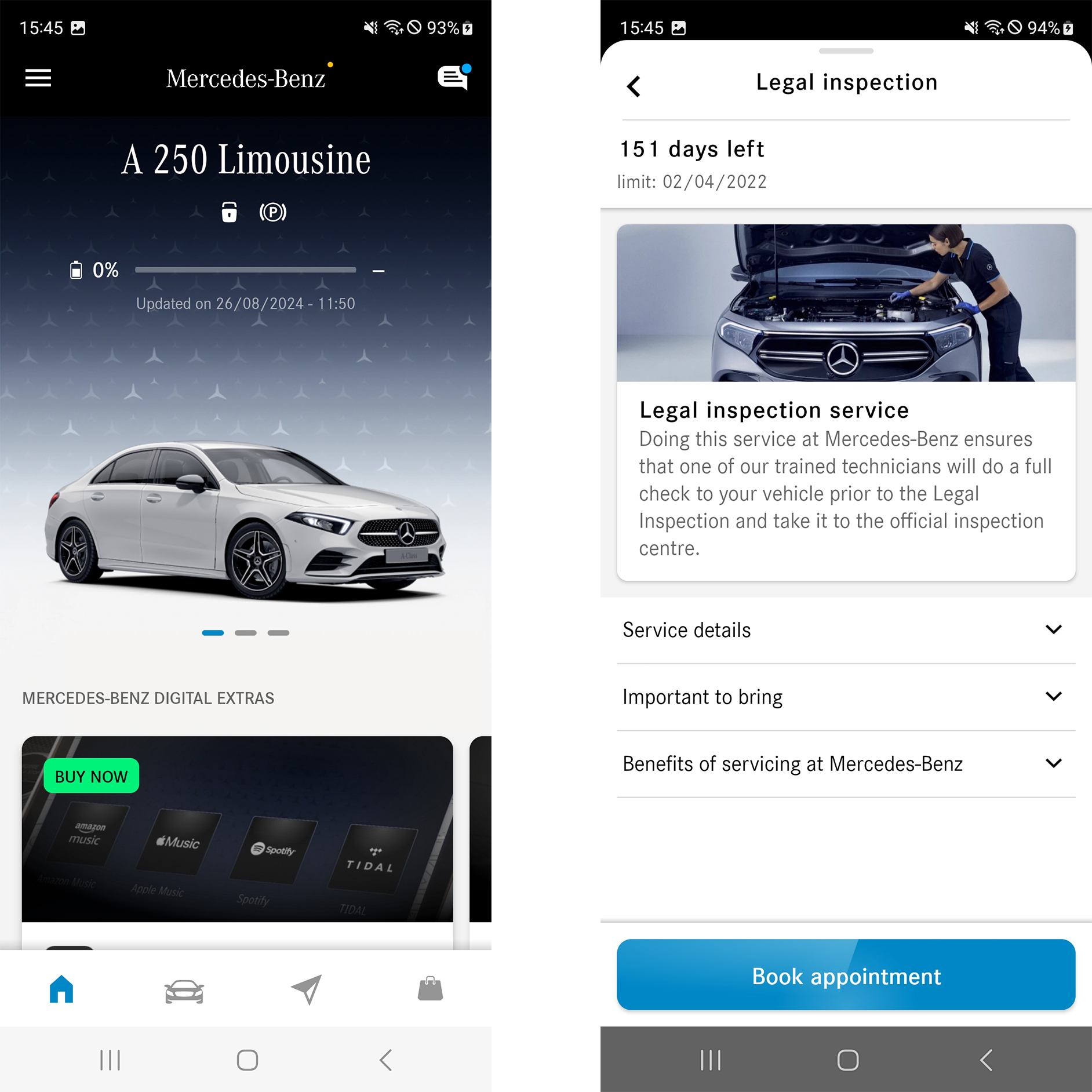 Smugkig | Serviceapp | Mercedes-Benz Udsnit af funktioner i Mercedes-Benz appen