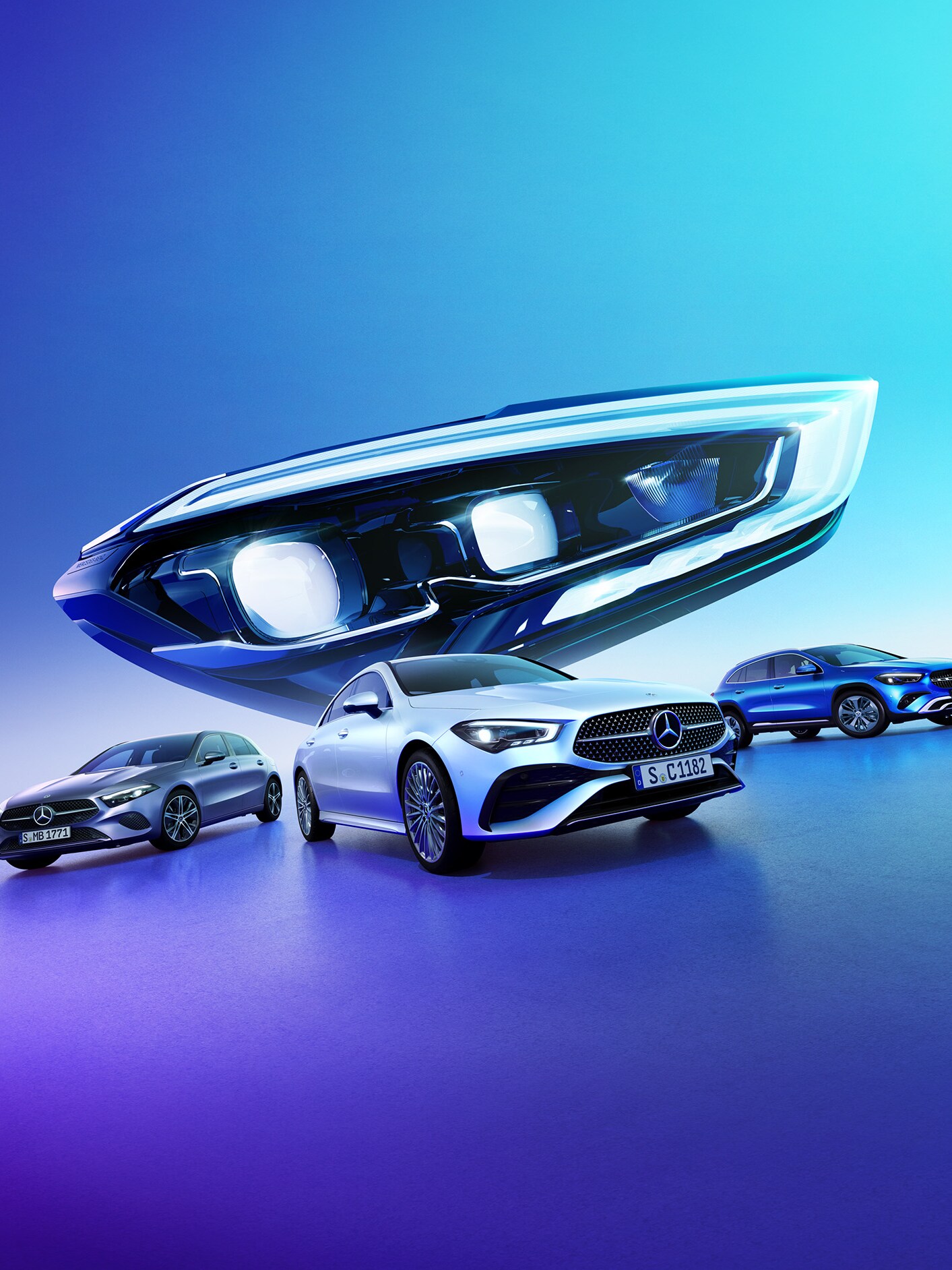 MULTIBEAM LED-forlygte svæver over forskellige Mercedes-Benz modeller