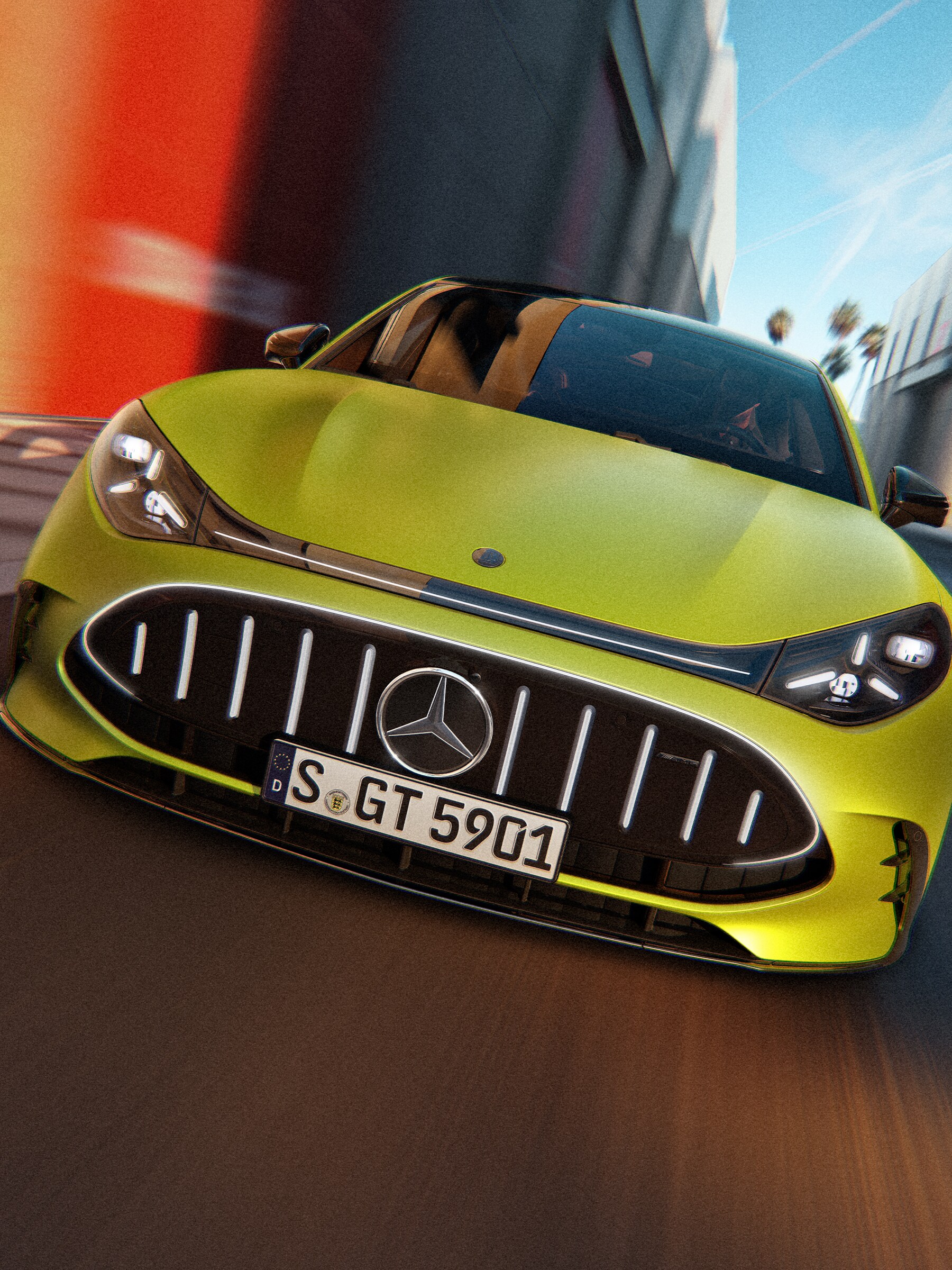 Den nye elektriske Mercedes-AMG GT 4-dørs Coupé set forfra