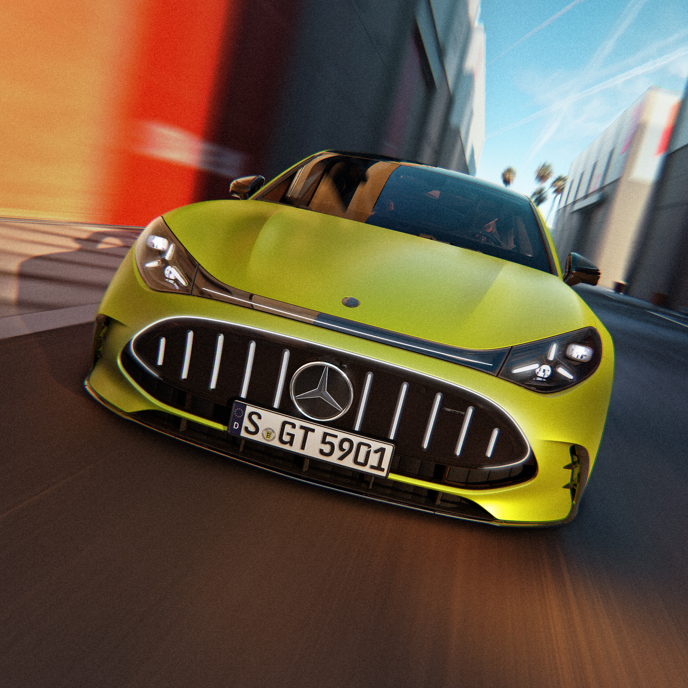 Den nye elektriske Mercedes-AMG GT 4-dørs Coupé | Mercedes-AMG Den nye elektriske Mercedes-AMG GT 4-dørs Coupé set forfra