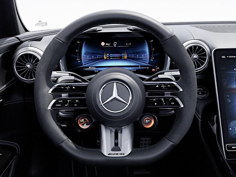 AMG Performance rattet i nappalæder/mikrofiber MICROCUT i den ny Mercedes-AMG GT 63 S E PERFORMANCE.