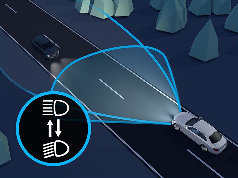 En illustration af den adaptive fjernlysassistent i Mercedes-Benz C-Klasse stationcar.