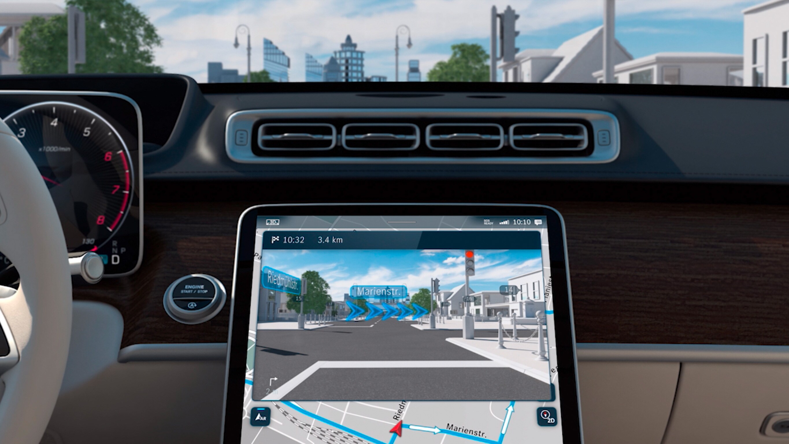 Videoen viser MBUX augmented reality til navigation.