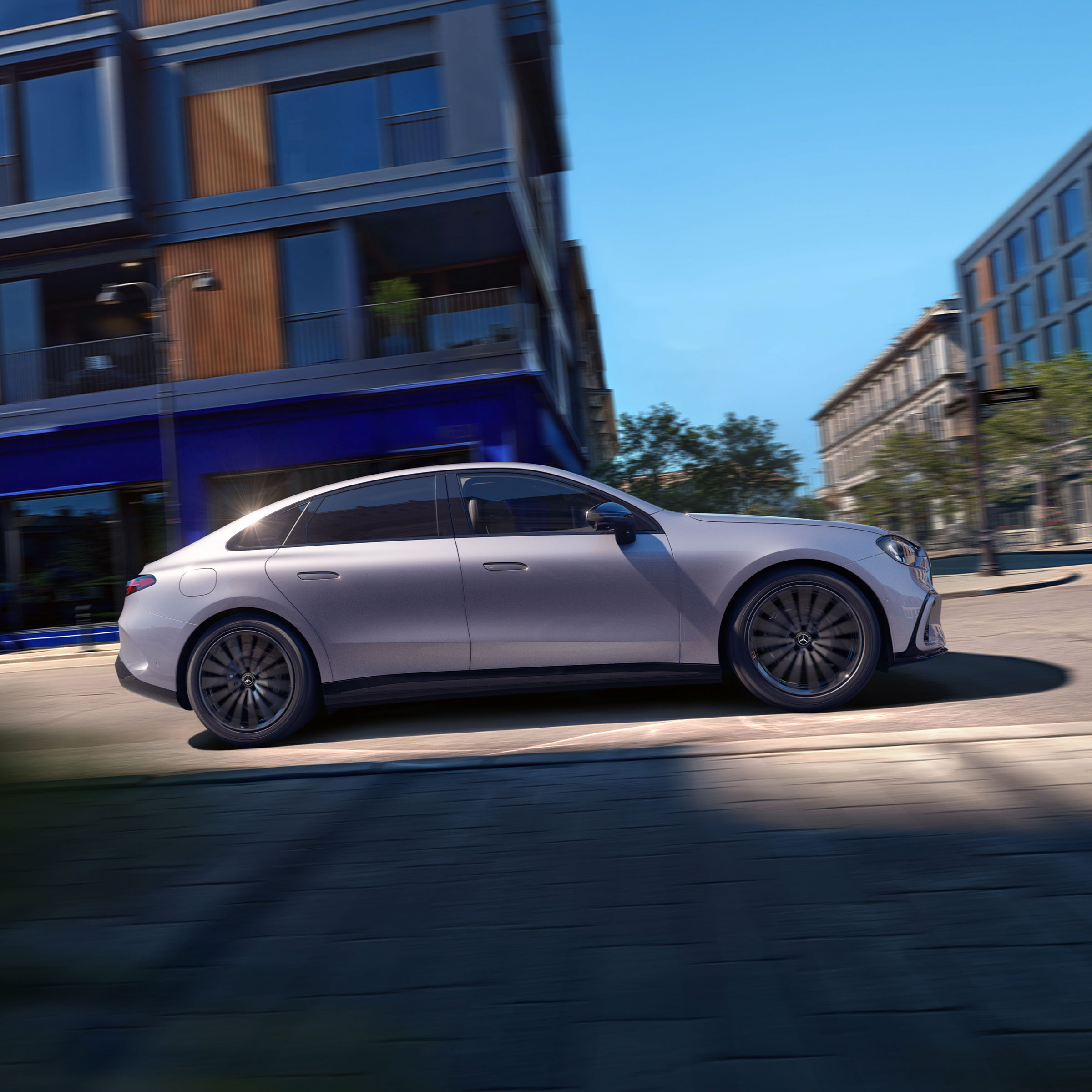 Den nye fuldelektriske C-Klasse | Mercedes-Benz Den nye elektriske Mercedes-Benz C-Klasse set fra siden