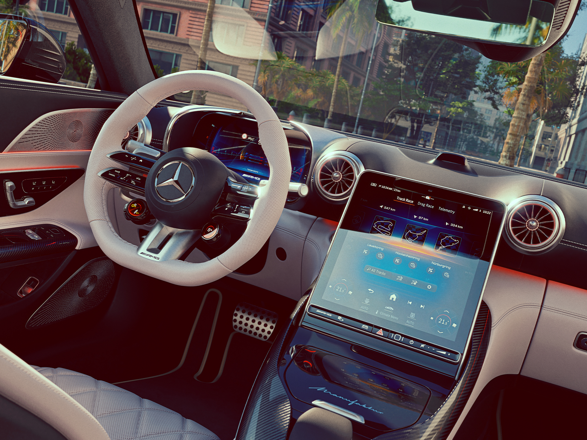 Medrivende kørsel | GT coupé | Mercedes-AMG Interiøret i GT coupé fra Mercedes-AMG.