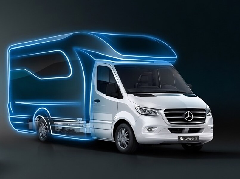 Mercedes-Benz Sprinter autocamper med firehjulstræk, der giver forbedret vejgreb