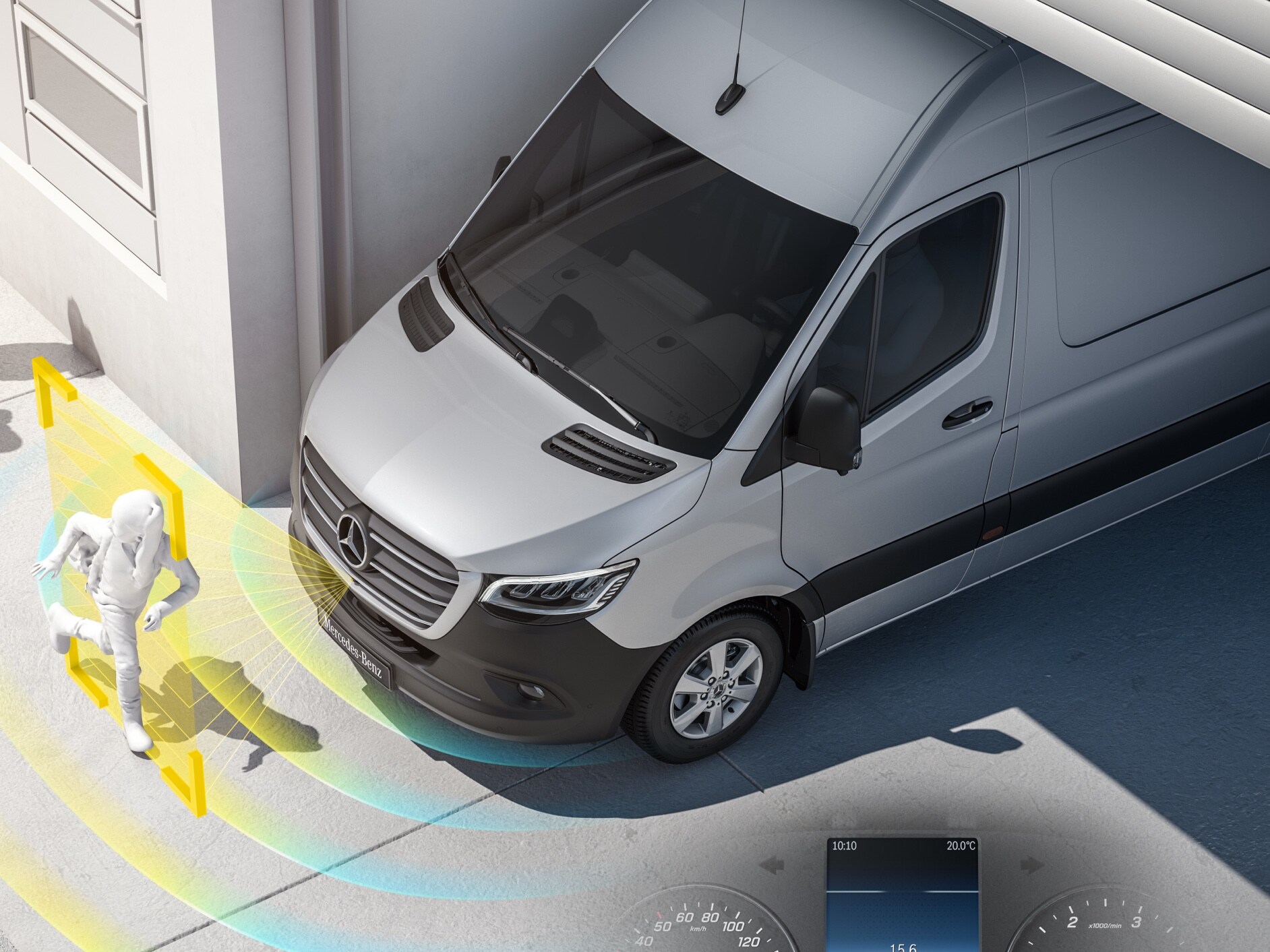 Sprinter med aktive assistentsystemer registrerer fodgængere i nærheden