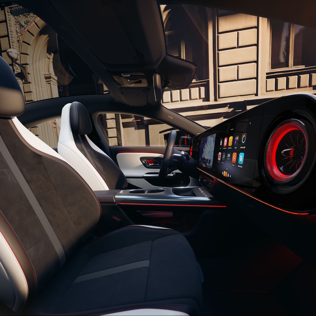 Interiøret med MBUX Superscreen og sportssæder i Mercedes-Benz CLA C174.