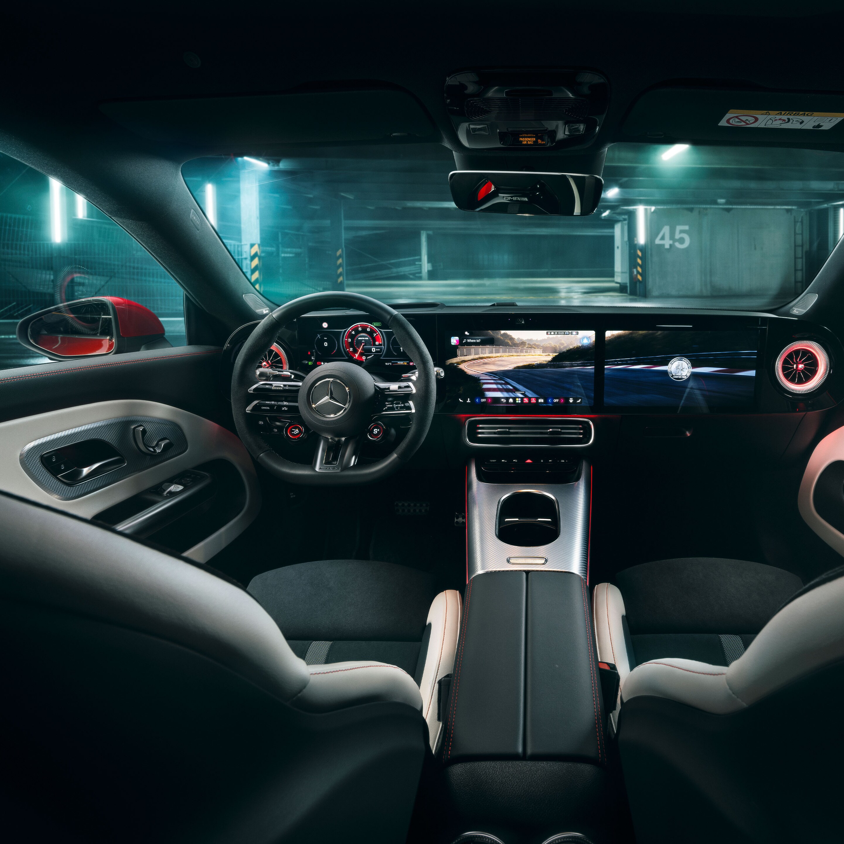 Interiøret i den helt nye Mercedes-AMG CLA 45 elektriske 4MATIC+ Shooting Brake.