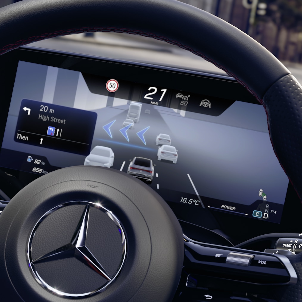 MBUX Superscreen med navigationskort i den helt ny CLA Shooting Brake.