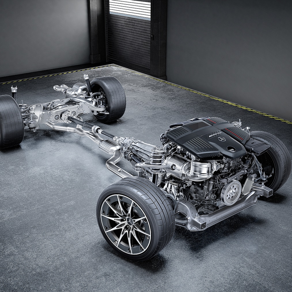 Drivlinjen på Mercedes-AMG CLE 53 4MATIC+ coupé.