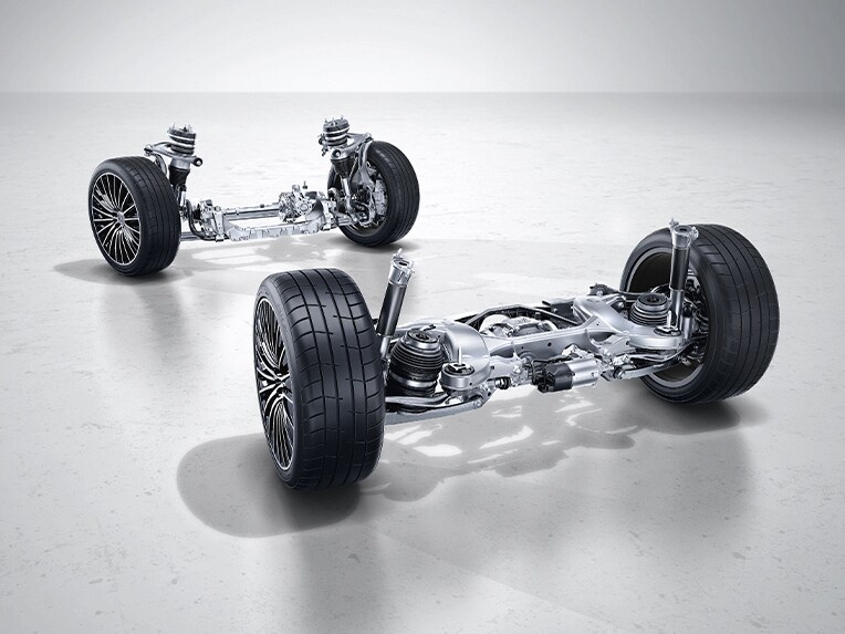 Undervognen i E-Klasse sedan fra Mercedes-Benz med AGILITY CONTROL.