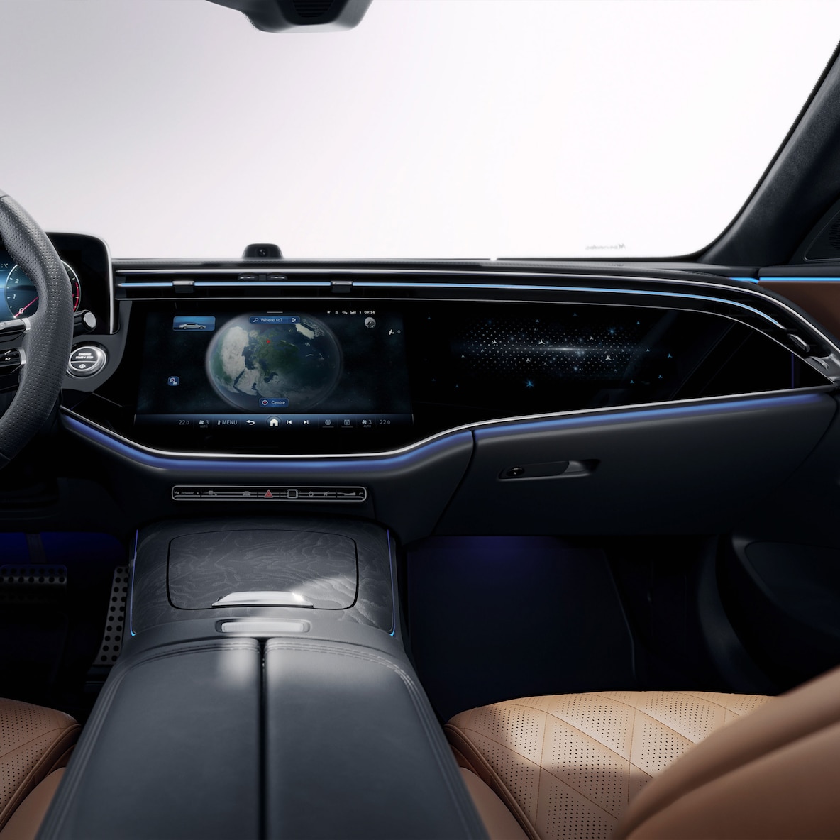 MBUX Superscreen med selfie- og videokamera i E-Klasse sedan fra Mercedes-Benz.