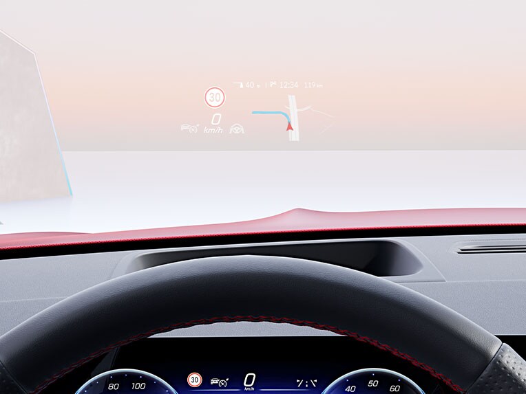Head-up displayet i EQB fra Mercedes-Benz.