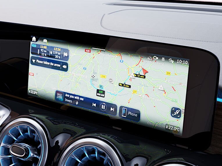 Navigation med Electric Intelligence i EQB fra Mercedes-Benz.