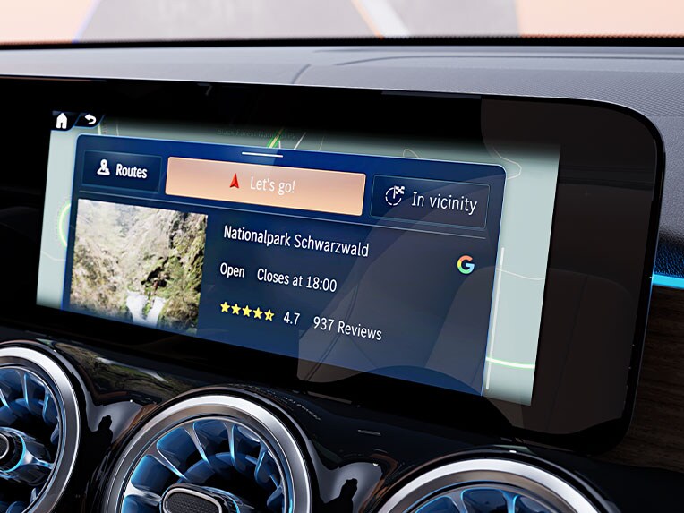Placeringsdetaljer leveret af Google i EQB fra Mercedes-Benz.