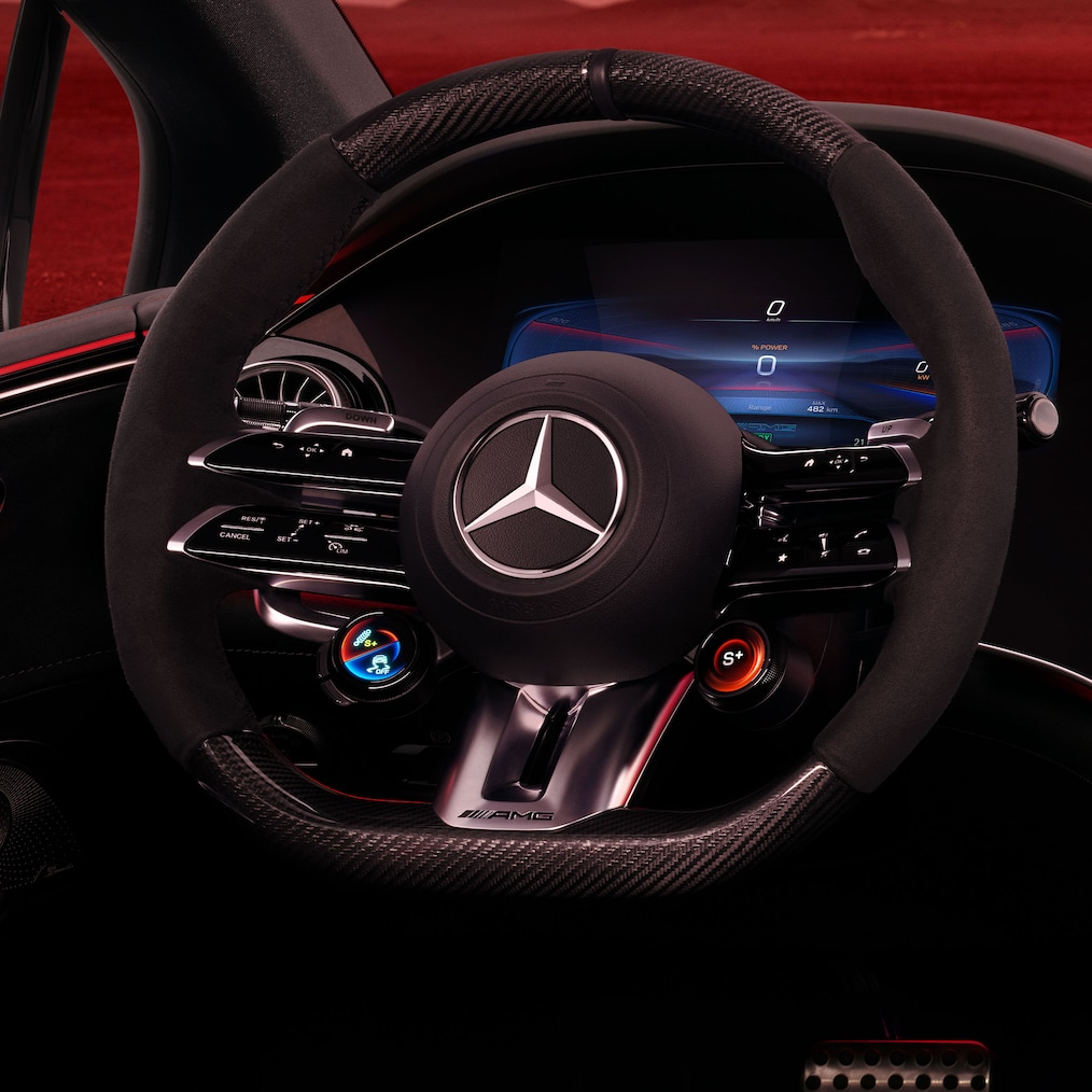 AMG ratknapperne i interiøret i Mercedes-AMG EQE sedan.