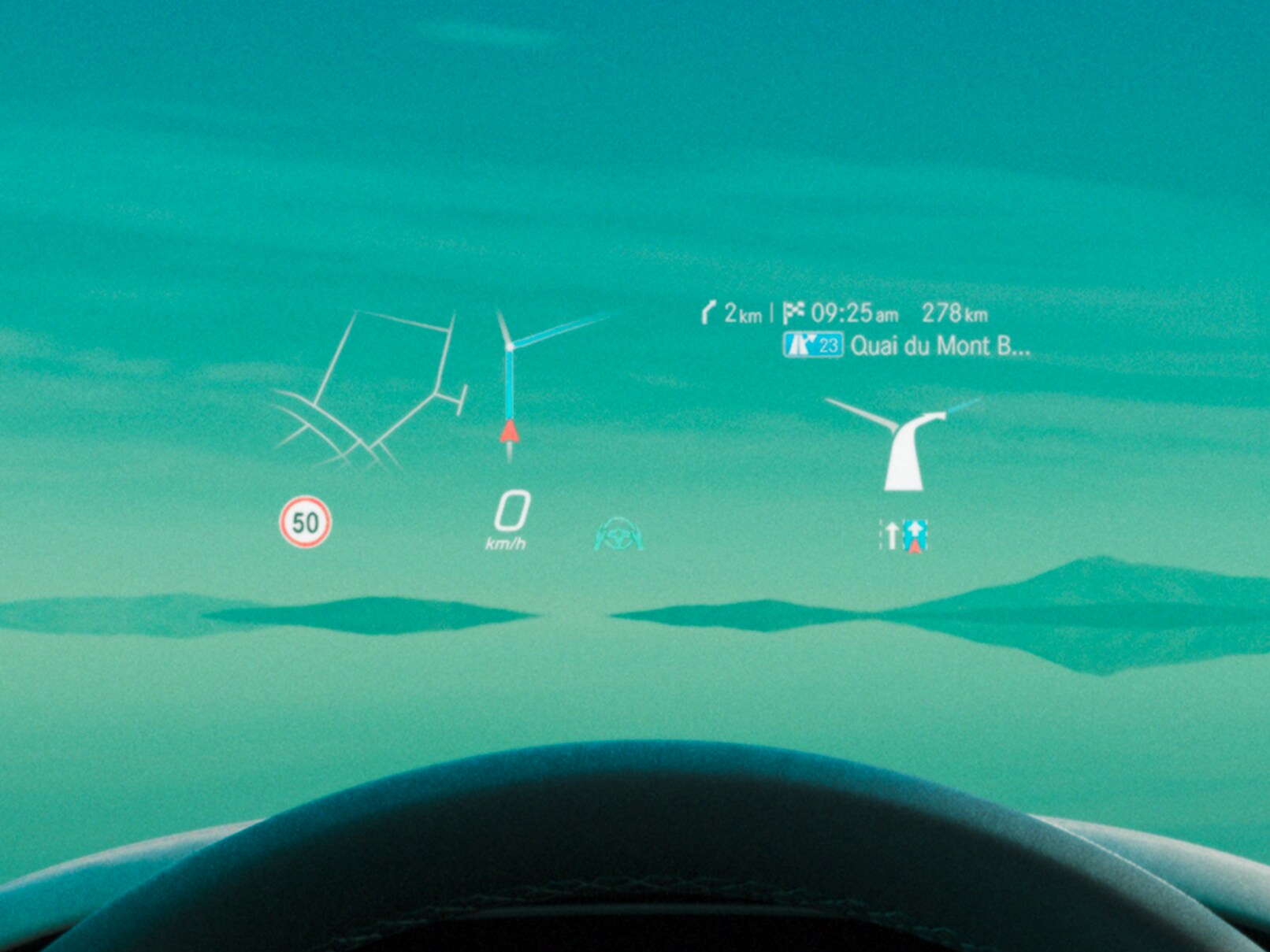 Head-up displayet i EQE sedan fra Mercedes-Benz.