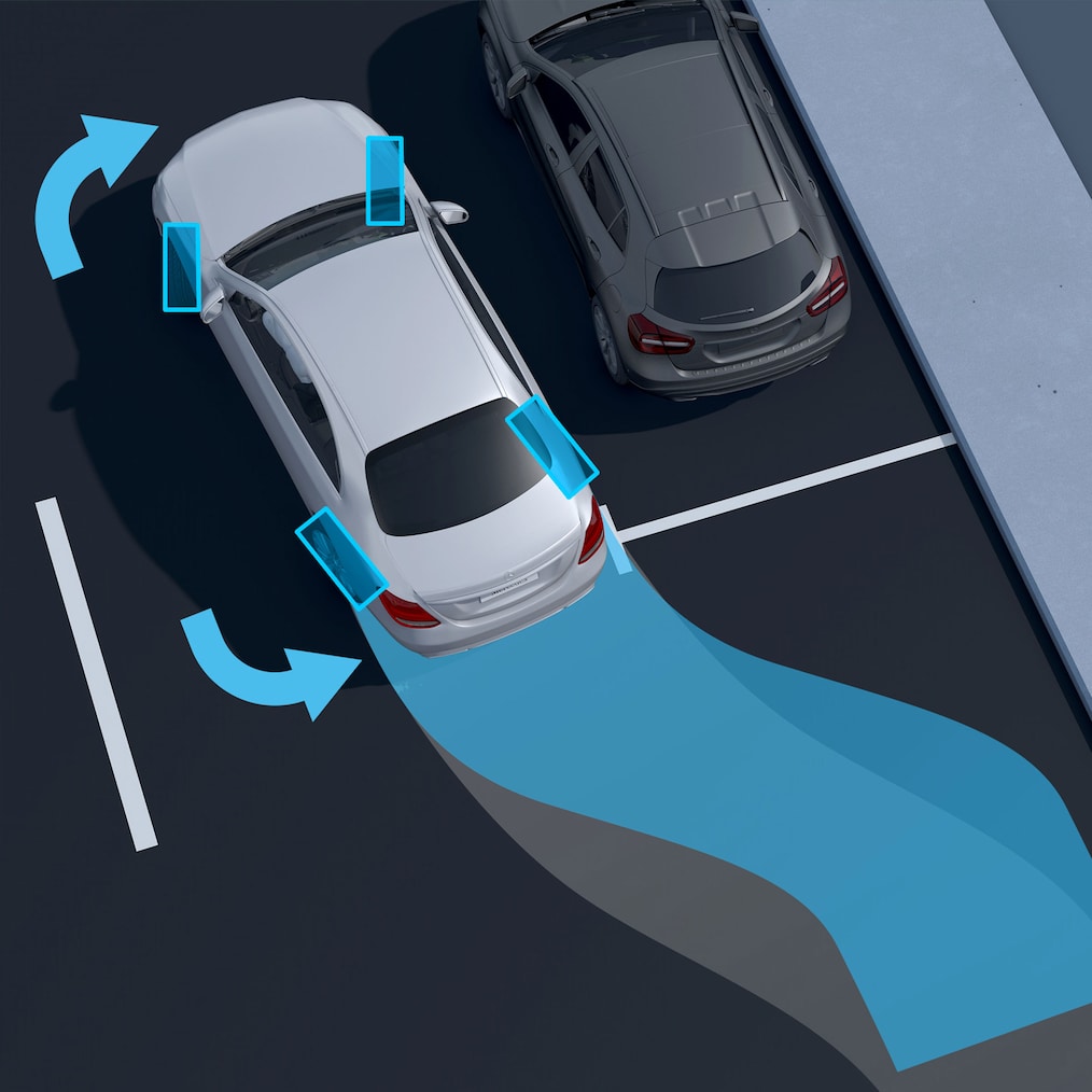 En illustration af bagakselstyringen i EQE sedan fra Mercedes-Benz.
