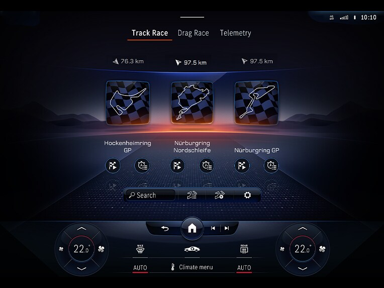 Visningen af AMG TRACK PACE i kombiinstrumentet i Mercedes-AMG EQE SUV.