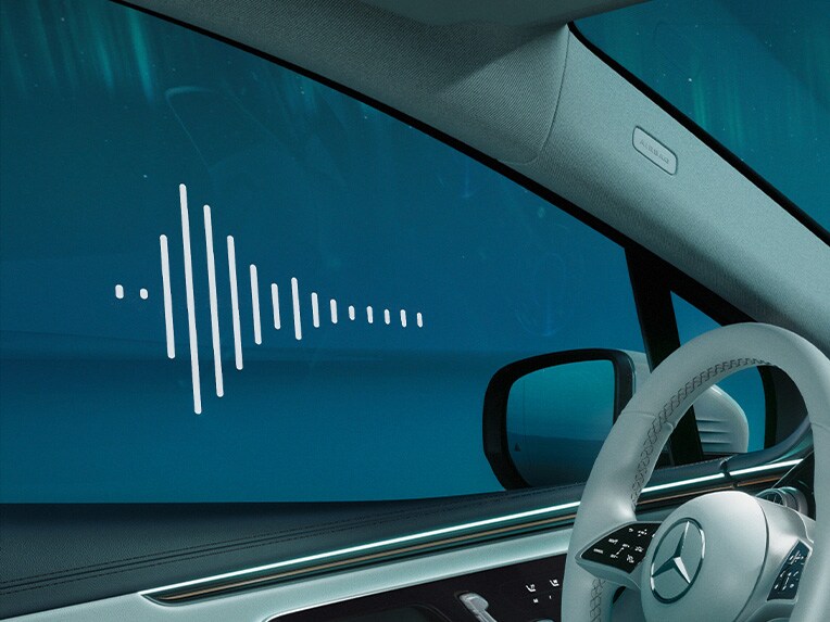 En grafisk visning af akustikkomfortpakken i EQE SUV fra Mercedes-Benz.