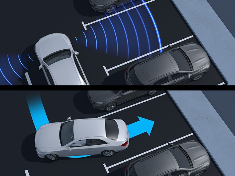 Den aktive parkeringsassistent med PARKTRONIC i EQS fra Mercedes-Benz.