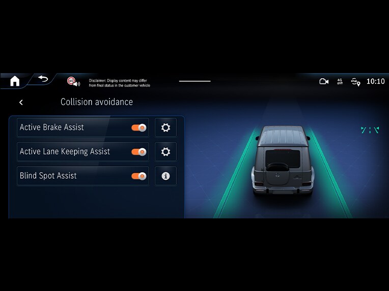 Aktiv vognbaneassistent i den 100 % elektriske Mercedes-Benz G-Klasse.