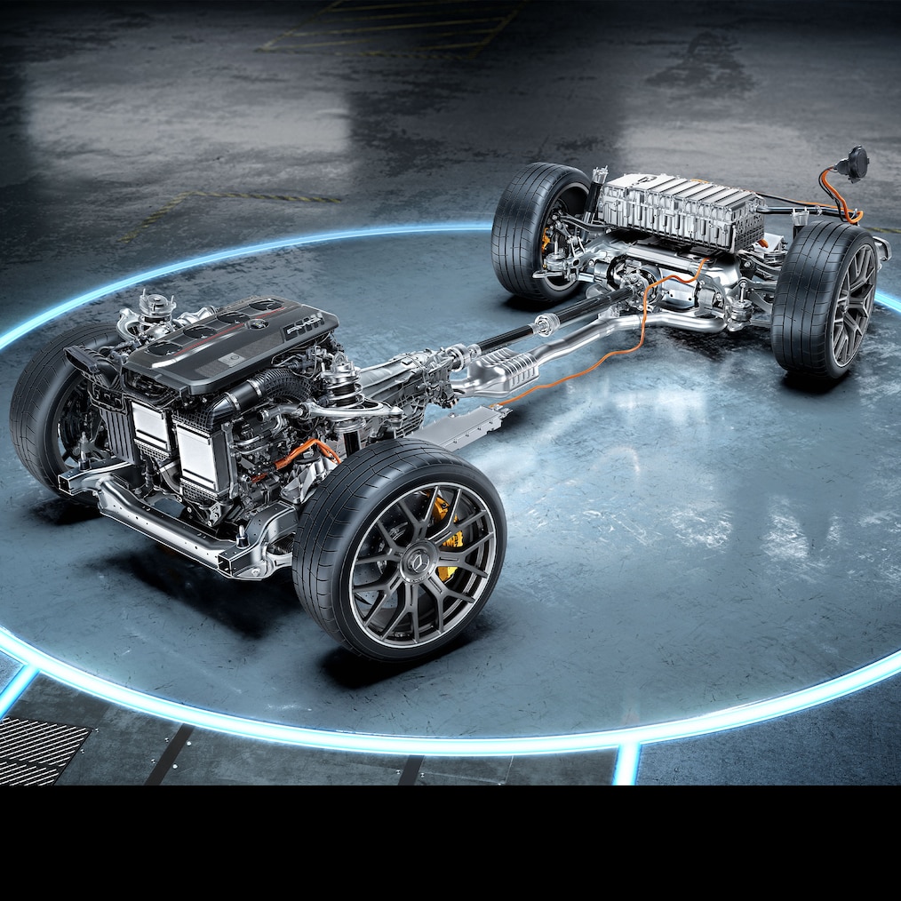 Drivlinjen i Mercedes-AMG GLC 63 S E PERFORMANCE coupé.