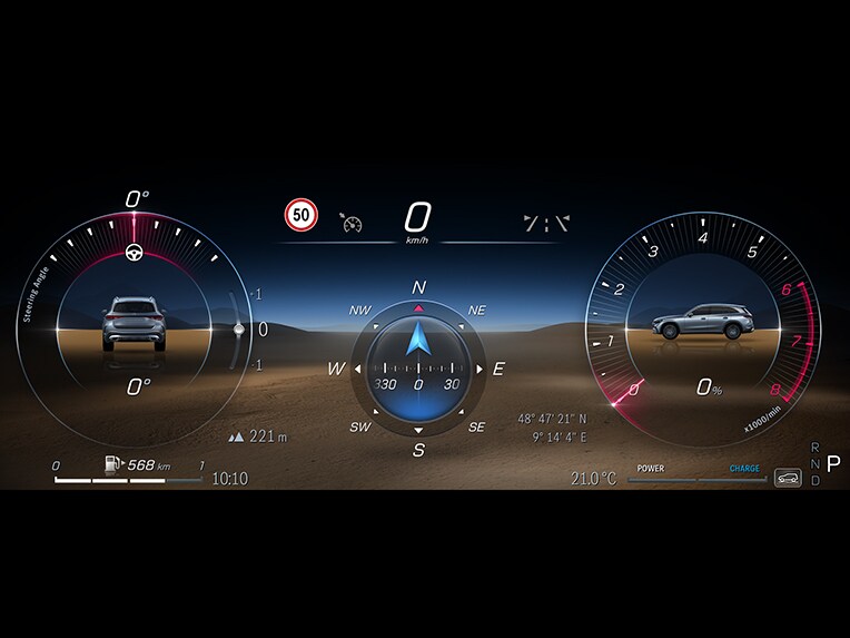 En grafisk illustration af offroad-cockpittet i GLC fra Mercedes-Benz.
