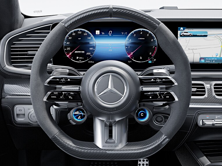 AMG Performance rattet i kulfiber/mikrofiber MICROCUT i Mercedes-AMG GLE.