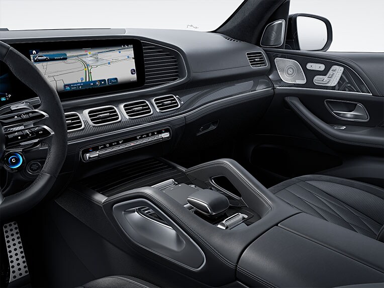 AMG interiørlisterne i kulfiber i kabinen i Mercedes GLS AMG.