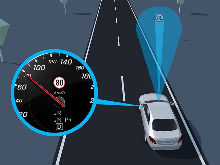 Færdselstavleassistenten i GLS fra Mercedes-Benz.