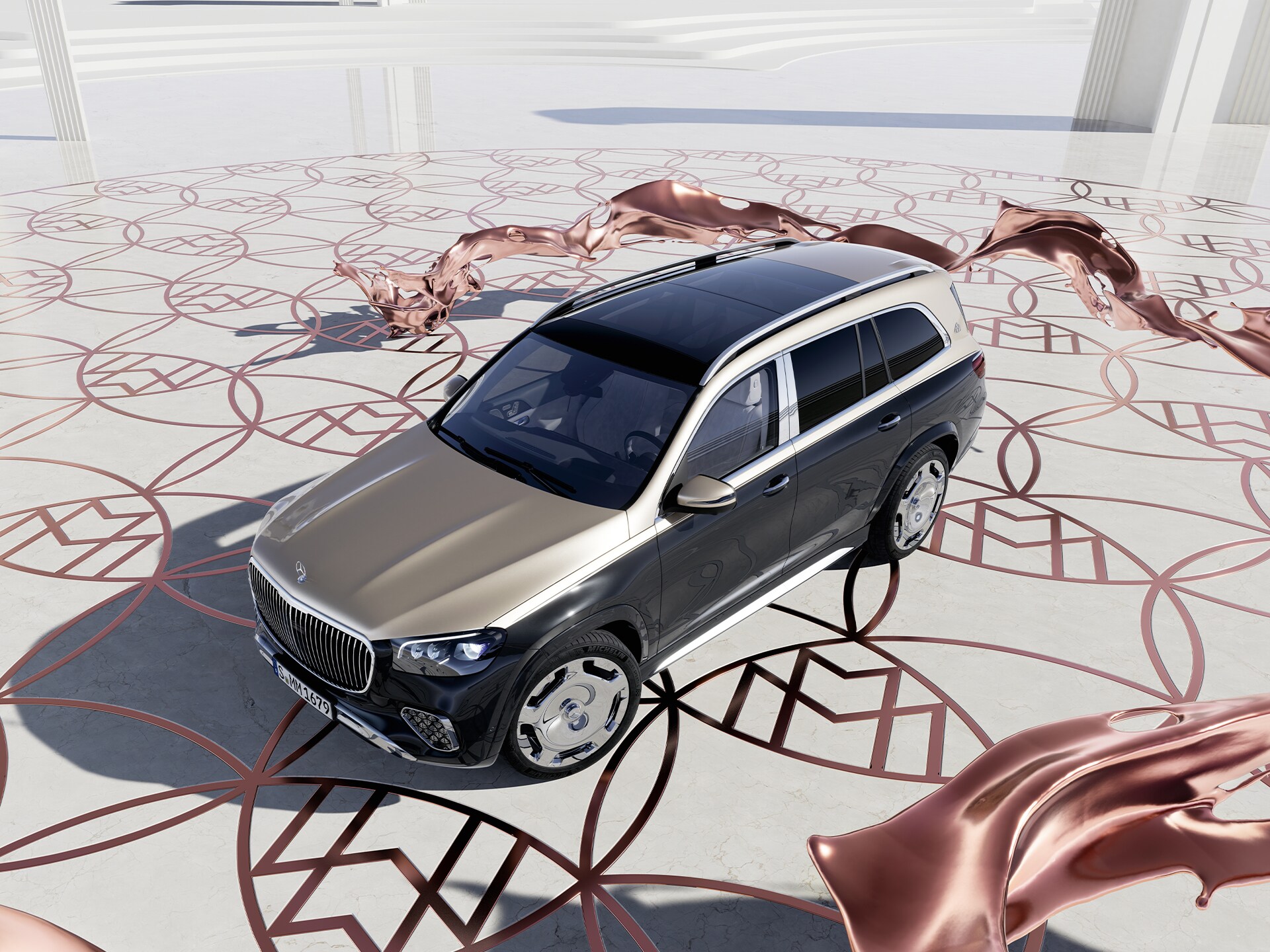 Mercedes-Maybach GLS SUV set oppefra.