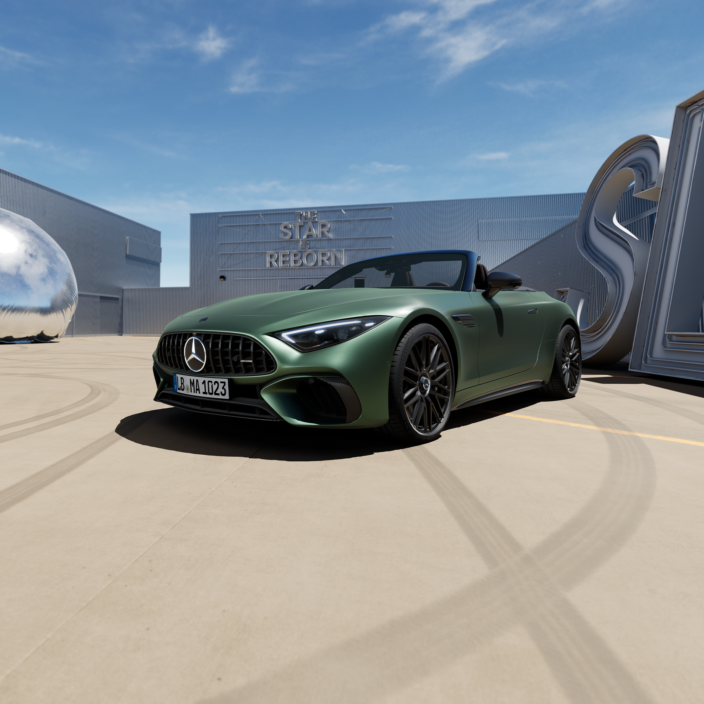 Grøn Mercedes-AMG SL 63 S E PERFORMANCE set skråt forfra