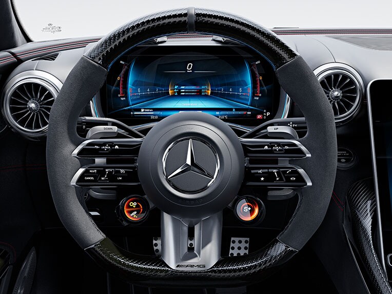 AMG Performance rattet i kulfiberdesign/MICROCUT-mikrofiber i den ny Mercedes-AMG SL 63 S E PERFORMANCE.