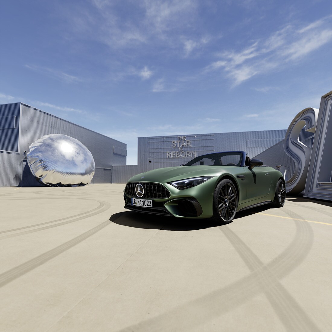 Grøn Mercedes-AMG SL 63 S E PERFORMANCE set skråt forfra