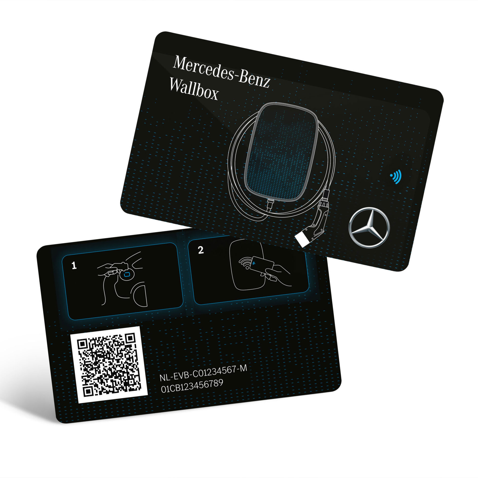 RFID | Opladning derhjemme | Mercedes-Benz Mercedes-Benz RFID-kort vist med både forside og bagside