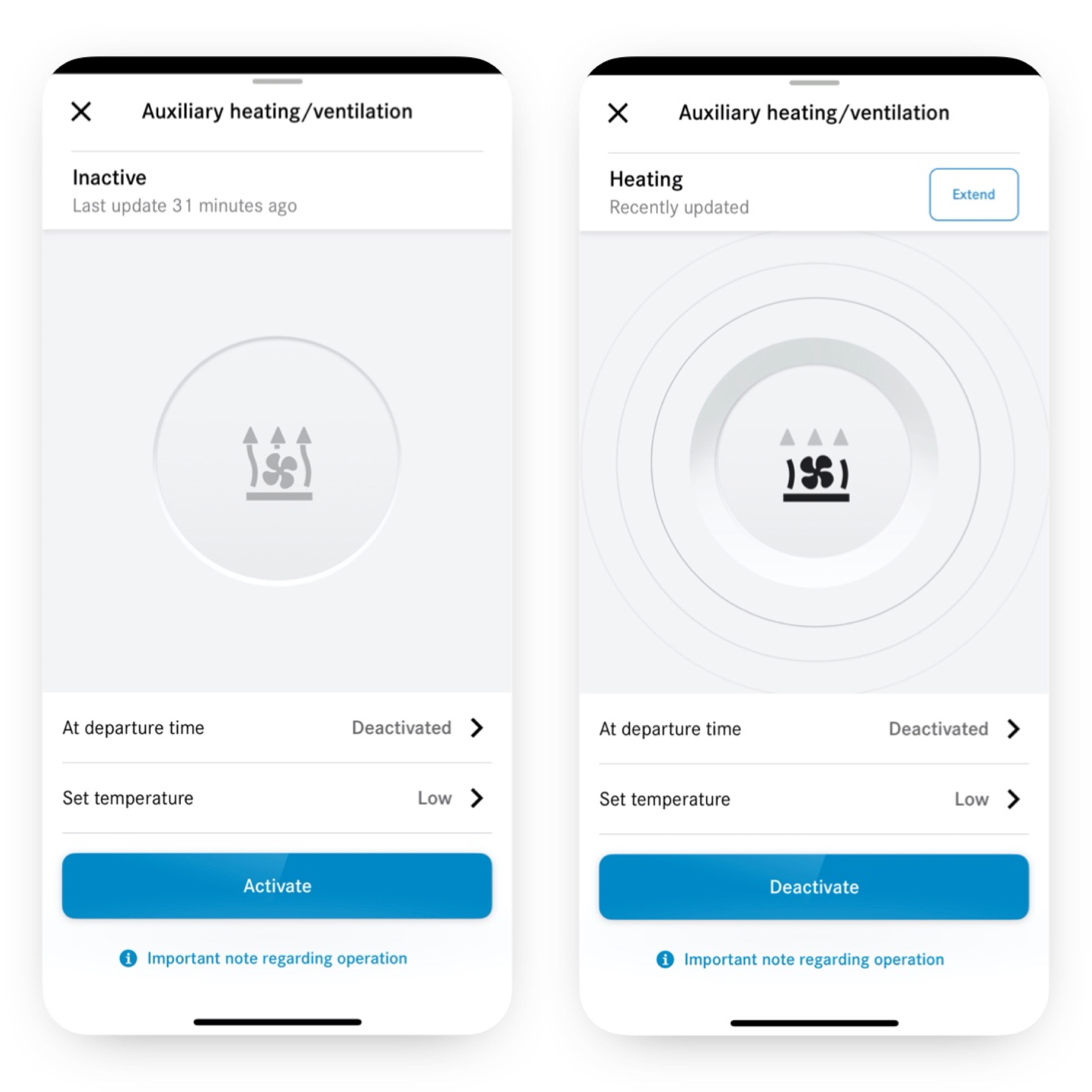 Parkeringsvarme/ventilation | Remote | Mercedes-Benz digitale tjenester På en smartphone indstilles klimatiseringen med Parkeringsvarme/ventilation