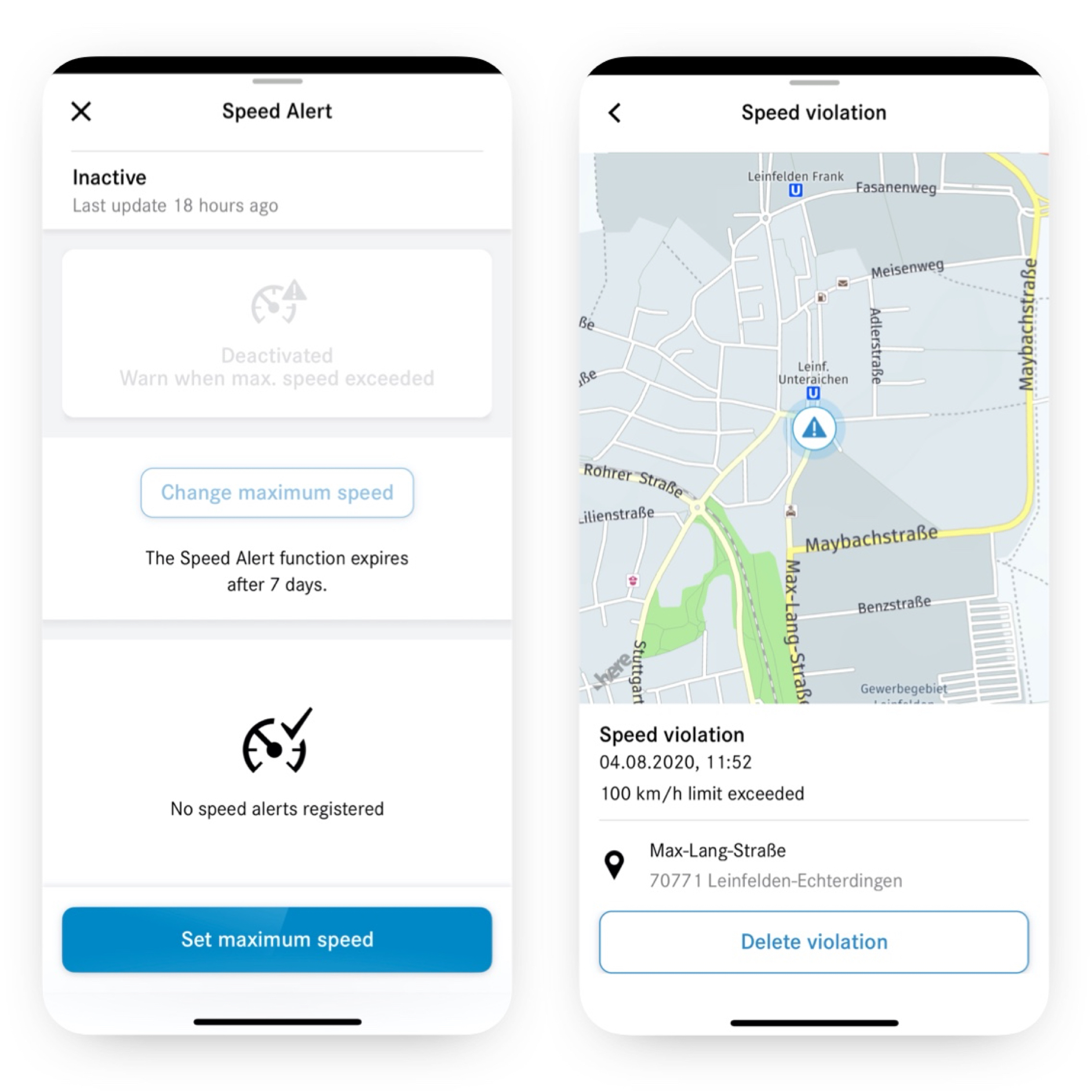 Hastighedsadvarsel | Remote | Mercedes-Benz digitale tjenester Smartphone viser den digitale tjeneste Hastighedsadvarsel